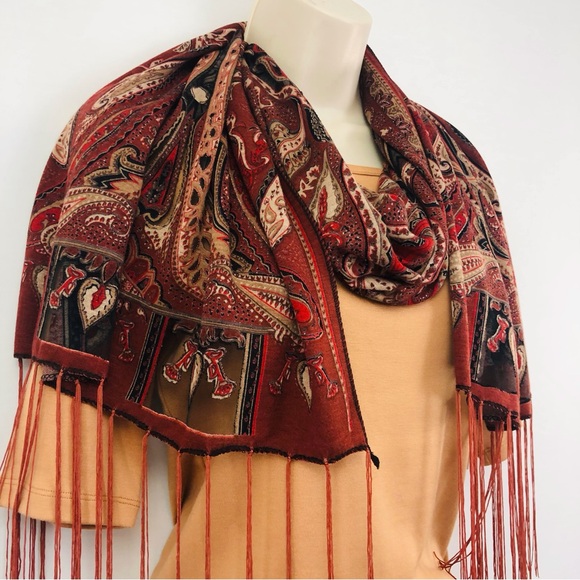 Rust Orange Black Burn Out Scarf - Picture 5 of 16